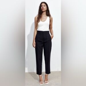 Zara Black High-Waist Cropped Tailored Pants Trousers, Size M